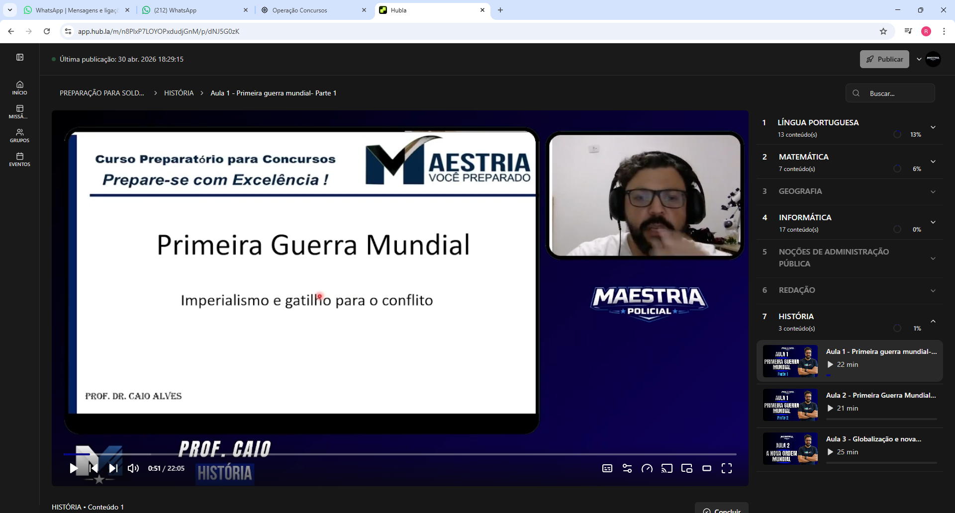 Painel da plataforma online